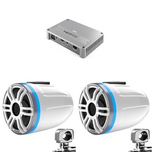 Hertz HTX 8 M-CL-TW.2 -8 in. Coax Tower Speaker - Total White includes Clamp ( Pair ) & Venezia V4 - 4-Channel Marine Amplifier Bundle - 1 of 4