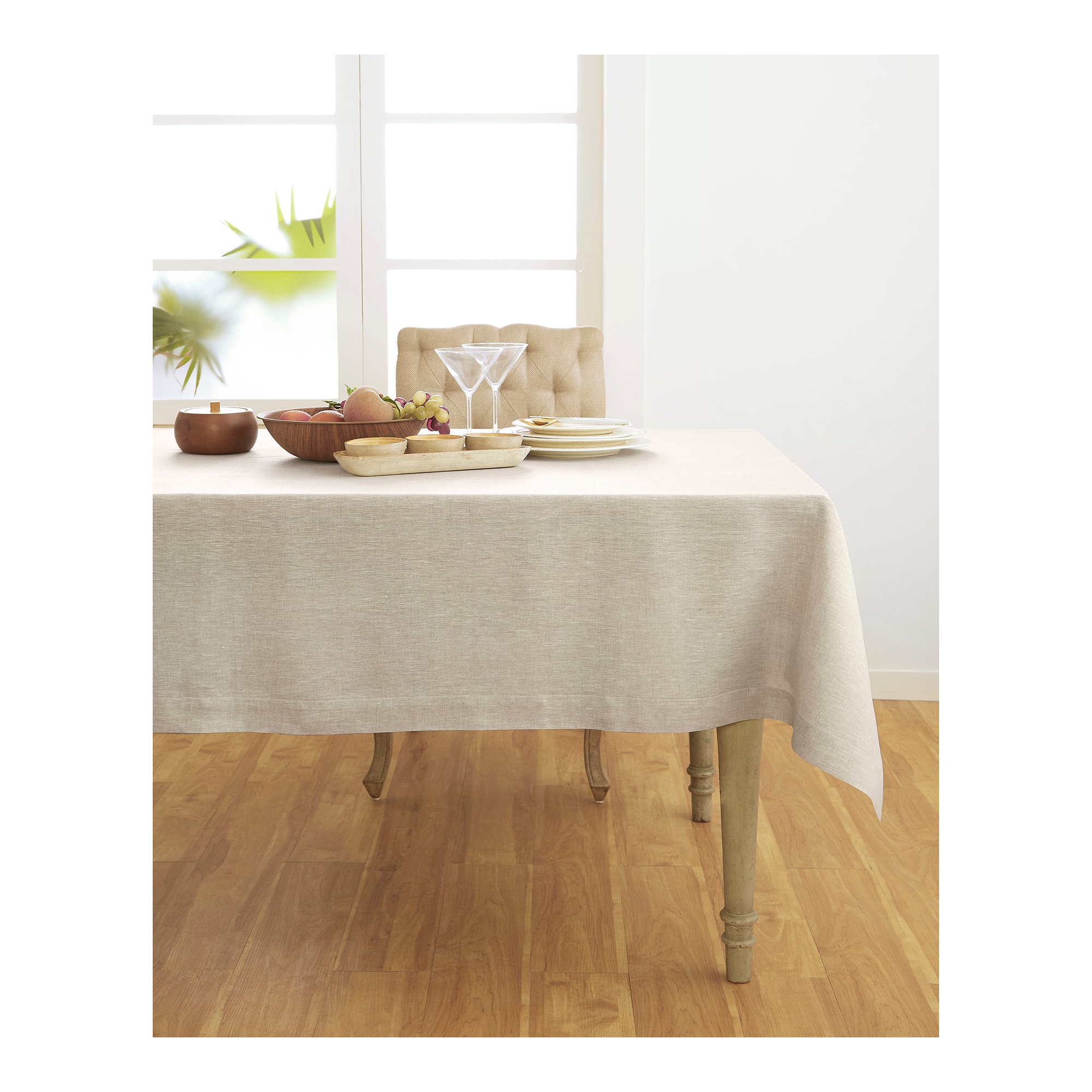 Solino Home Linen Light Natural Tablecloth 60 x 90 Inches - Athena for Dining Table, Holiday and Everyday Table Decor