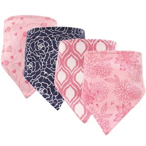 Hudson Baby Infant Girl Cotton Bandana Bibs 4pk, Modern Floral, One Size - 1 of 1