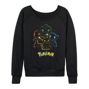Women's - Pokémon - Group Outline Lightweight French Terry Wide Neck Long Sleeve Shirt - 1 of 4