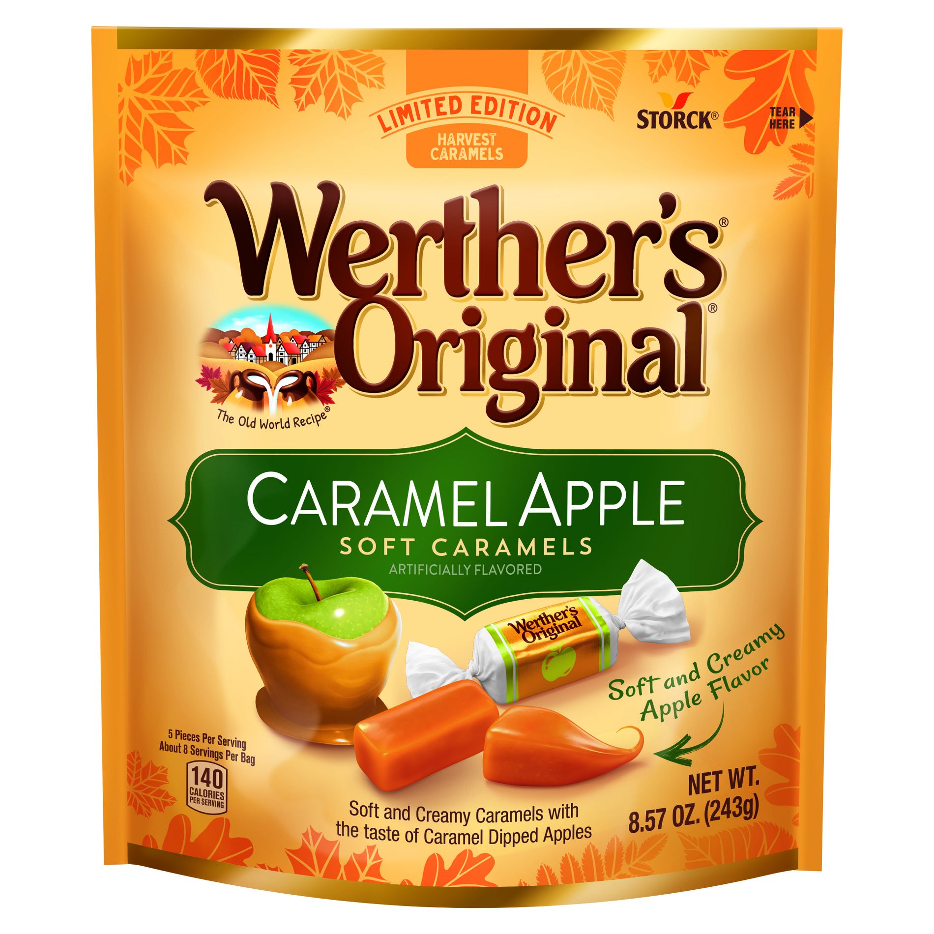 Werther's Halloween Fall Harvest Original Soft Apple Caramels Candy Bag - 8.57oz