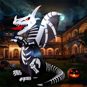 Joyfy 8 FT Halloween Inflatables Outdoor Decoration, Inflatable Skeleton Dragon with Red LED Eyes for for Halloween Outdoor Yard Lawn Party Decoration - 1 of 4