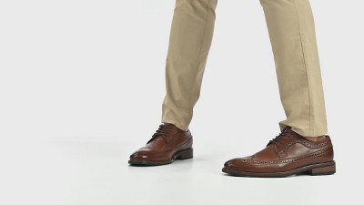 Brown Faux Leather Wingtip Lace-up Dress Shoe, Size 9.5