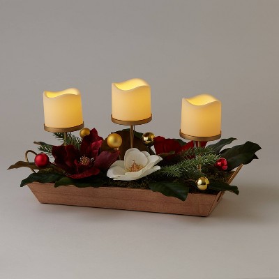 18" Faux Greenery with Florals Electronic Candle Holder - Wondershop™