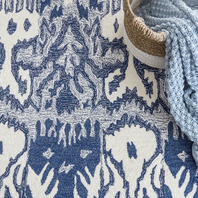 Handmade Blue and Ivory Tufted Wool Rectangular Rug