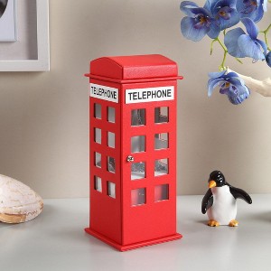 CAVINAS 11.5" Tall Leather Jewelry Box British Telephone Design Jewelry Armoire Organizer - 1 of 4