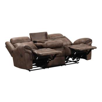 miBasics 87" Softcloud Transitional Upholstered Manual Reclining Sofa with Flip Down Cup Holders Brown