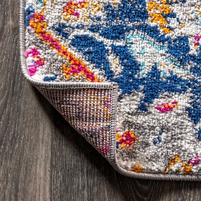 Bohemian Medallion 3' x 5' Blue and Coral Easy-Care Area Rug