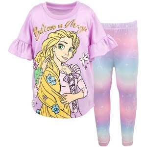 Disney Frozen Princess Moana Little Mermaid Floral Girls T-Shirt and Leggings Outfit Set Toddler - 1 of 4