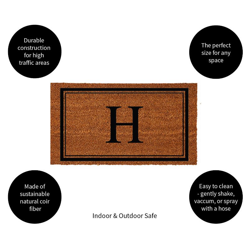 Evergreen Monogram Indoor Outdoor 100% Natural Coir Doormat 28" x 16" |  Letter  "H", 2 of 4