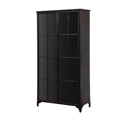 Black Metal 71" Tall Storage Cabinet with Glass Doors