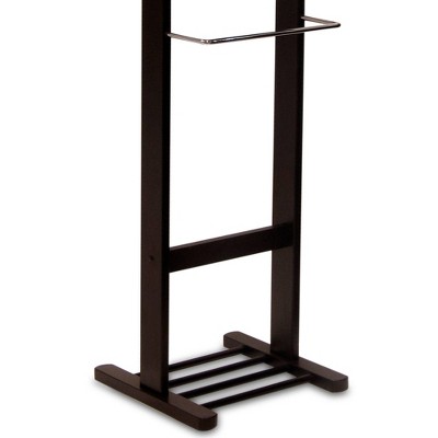 Espresso Brown Wood Valet Stand with Mirror and Storage