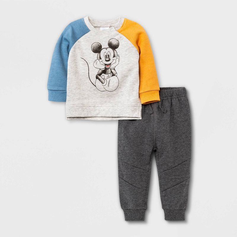 Baby Boys' Disney Mickey Mouse & Friends Top and Bottom Set - Gray, 1 of 8