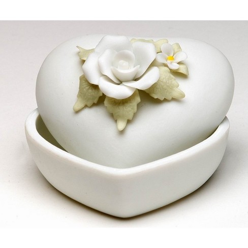 Kevins Gift Shoppe Small Ceramic Heart with Rose Flower Jewelry Box - image 1 of 3