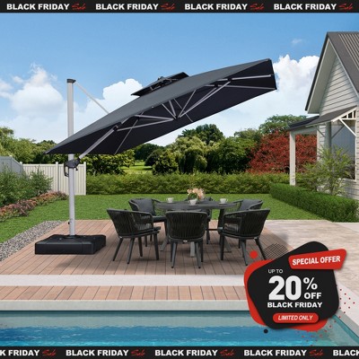 PURPLE LEAF 9/10/11/12ft Square Patio Cantilever Umbrella with Base Windproof Offset Heavy Duty Sun Umbrella for Pool Lawn Garden 360 Degree Rotation