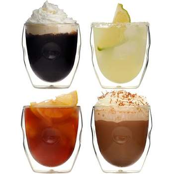 Ozeri Set of 4 Double Wall 8oz Hot and Cold Drink Glasses, Moderna Artisan Series
