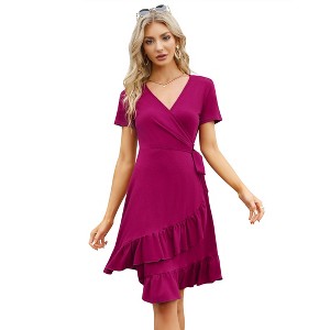 Women's Summer Casual Ruffle Side Split Flowy High Waist Midi Dress with Belt - 1 of 1