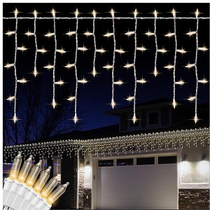 Itopfox 100 Piece 6.2ft Clear Incandescent Icicle Lights White Wire Indoor Outdoor Connectable Waterproof Christmas Decoration - 1 of 4