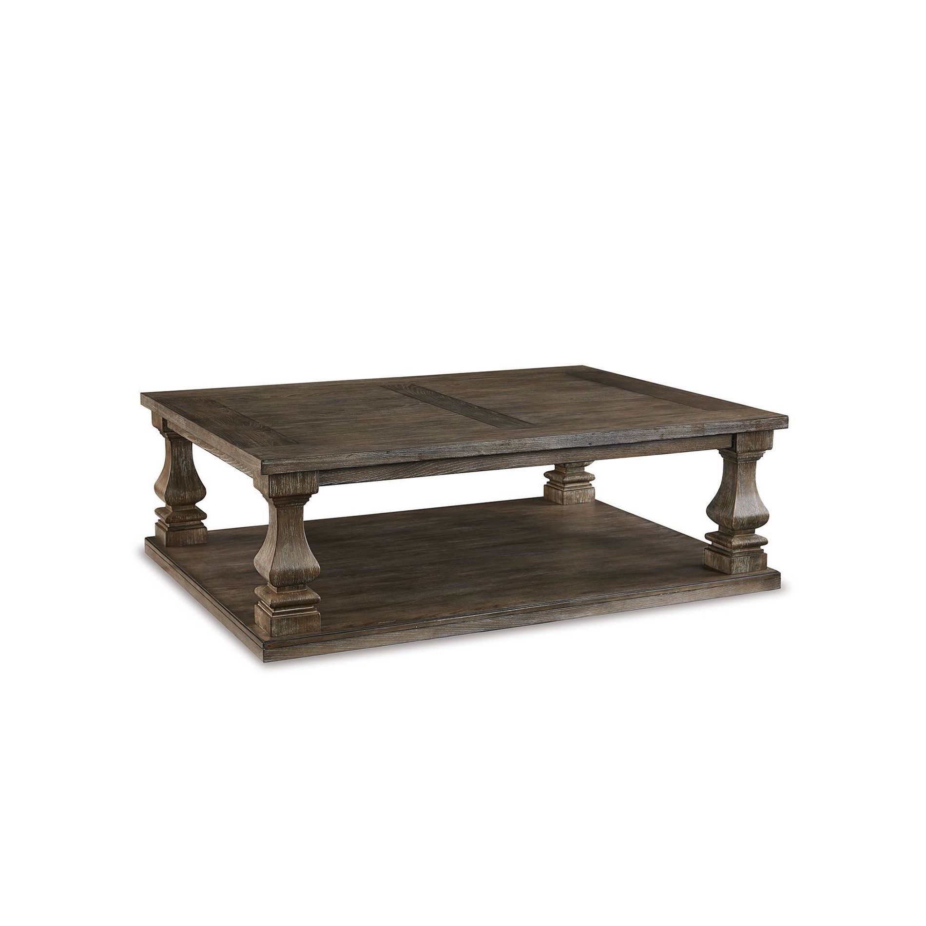 Johnelle Rectangular Cocktail Table Gray: Elm Veneer, Storage Shelf - Signature Design by Ashley