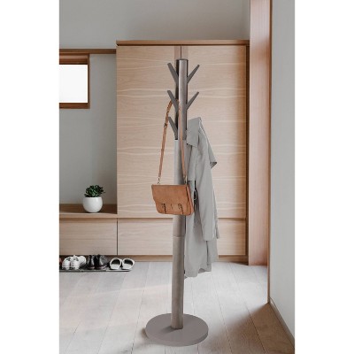 Gray Rubberwood Modern Freestanding Coat Rack with 9 Hooks