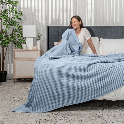 Pacific Blue Cotton Waffle Weave Throw Blanket 50" x 60"