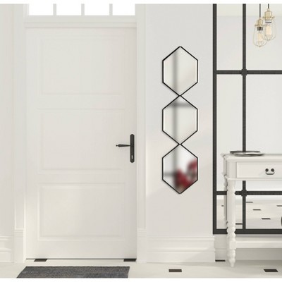 Roycen 10" x 42" Black Metal Geometric Accent Mirror