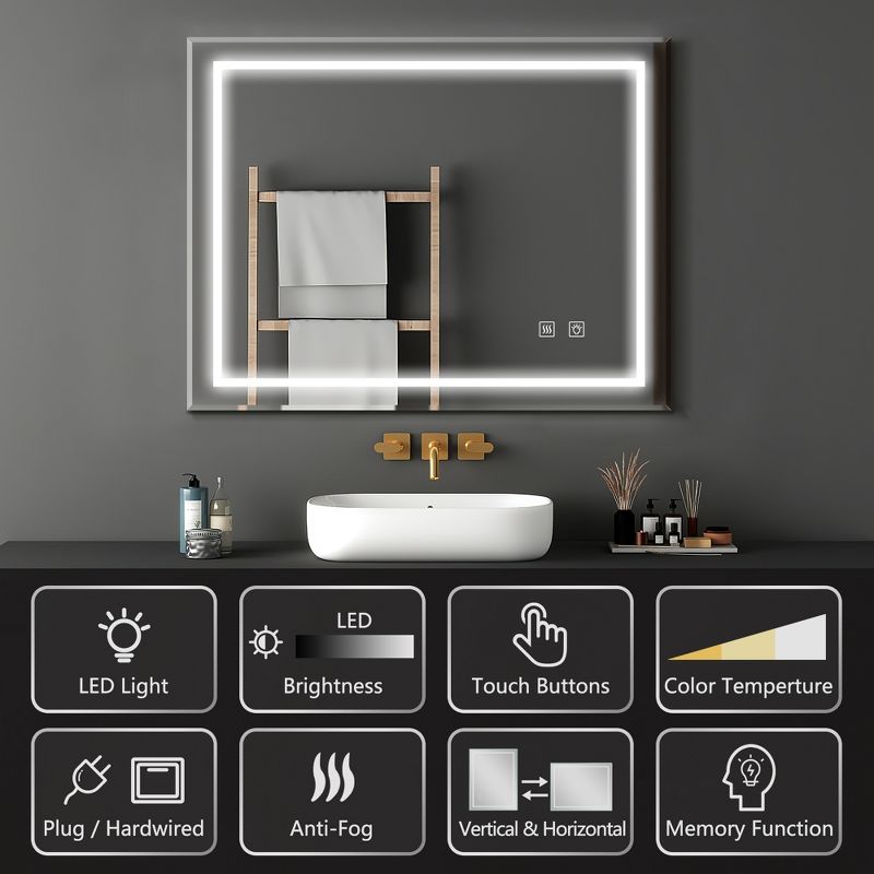Neutypechic LED Bathroom Vanity Mirror Rectangle Wall Mirror with Beveled Edges, 3 of 9