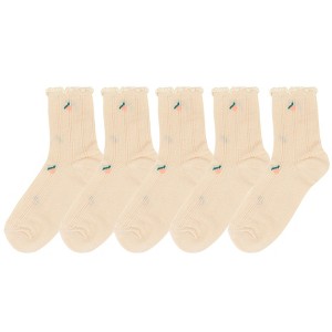 Anna-Kaci Women's 5-Pair Set Ruffle Ankle Socks with Floral Embroidery and Breathable Knit Design for Flats or Mary Janes - 1 of 4