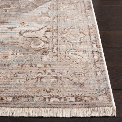 Ivory and Brown Flat Woven Synthetic Runner Rug, 2'2" x 8'