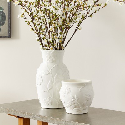White Floral Ceramic Table Vase