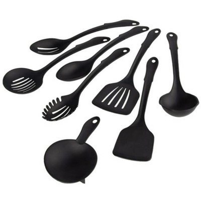 LunaLulinlk 8-Piece Nylon Kitchen Utensil Set with Connector Ring, Black