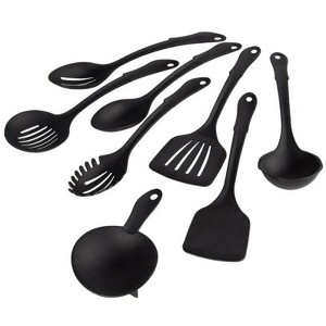 LunaLulinlk 8-Piece Nylon Kitchen Utensil Set with Connector Ring, Black - 1 of 1