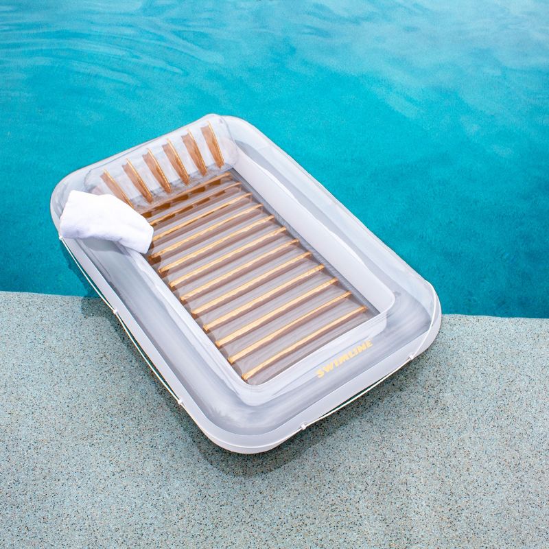 Swimline Luxe Edition Inflatable Relaxing Floating Pool Lounger with Removable Head Pillow - Pearl White/Gold, 4 of 7