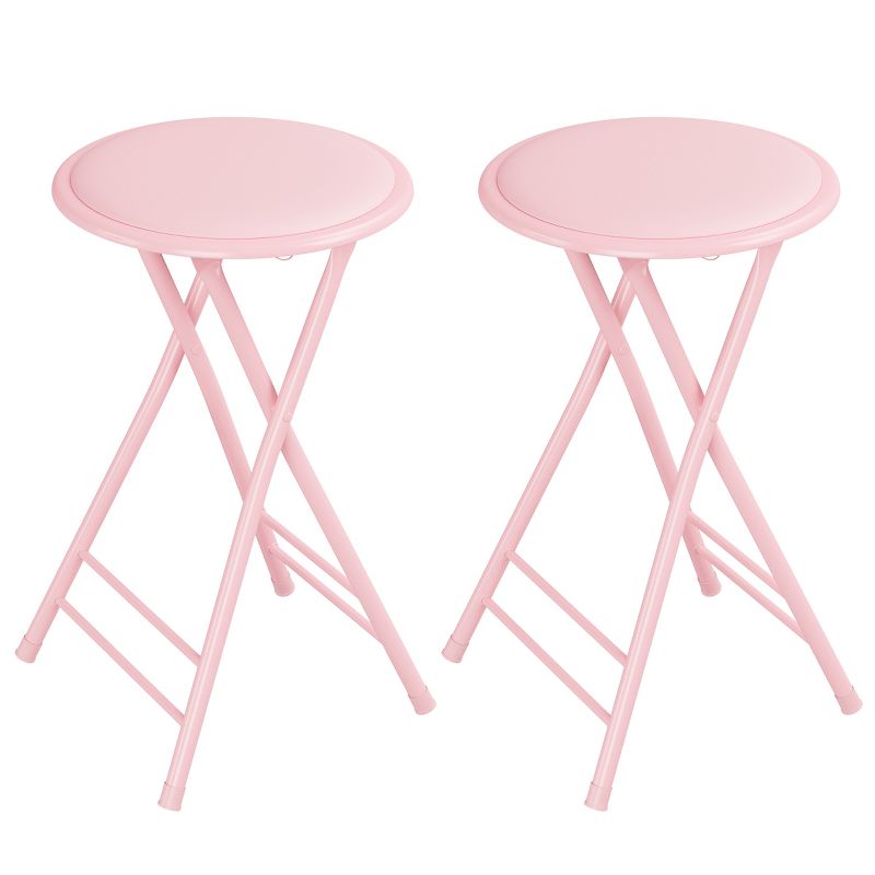 Set of 2 Counter Height Bar Stools – 24-Inch Backless Folding Chairs with 300lb Capacity for Kitchen, Rec Room, or Game Room by Trademark Home (Pink), 5 of 9