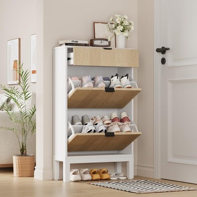 White Shoe Storage Cabinet with 2  Drawers And A Drawer-Entryway Cabinet with Adjustable Shelves That Can Accommodate 12 to 20-Space-Saving Narr