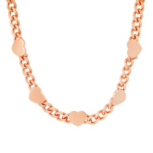 Steeltime Ladies stainless steel cuban heart link necklace. Color Options: Silver, Gold, Rose Gold - 1 of 4