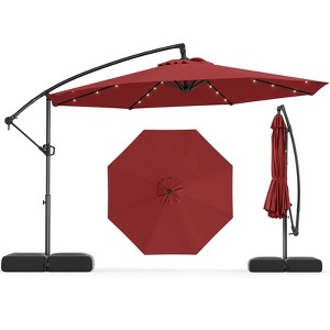Costway 10 FT Solar Offset Hanging Umbrella Patio Cantilever Umbrella with 32 LED Lights Brown/Turquoise/Beige/Gray/Red - 1 of 4