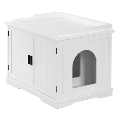 Phiestina Cat Litter Box House Hidden Cabinet, Extra Large Enclosure Furniture, White