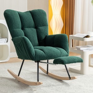 Ridstar Green Teddy Fabric Rocking Chair With Adjustable Footrest - 1 of 3
