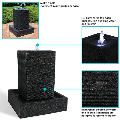 Large Dark Grey Polyresin Pillar Outdoor Water Fountain with LED Lights