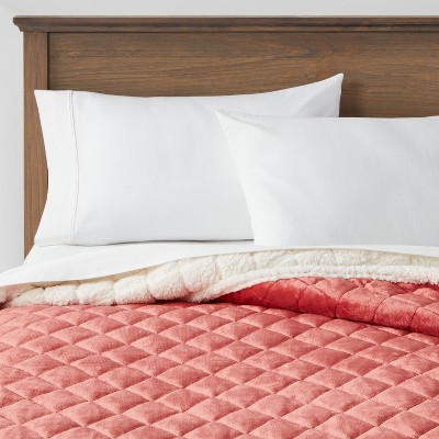 Twin/Twin Extra Long Sherpa & Plush Reversible Quilt Berry - Threshold™