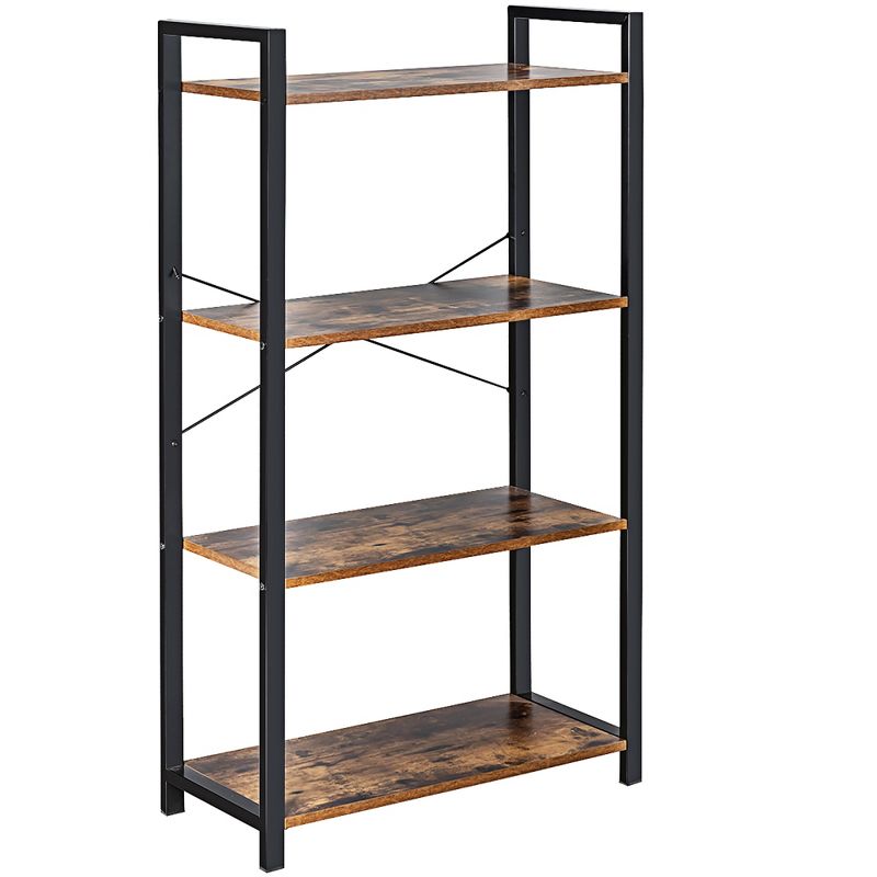 Costway 4-Tier Bookshelf Industrial Bookcase Diaplay Shelf Storage Rack Rustic Brown\Black, 1 of 11