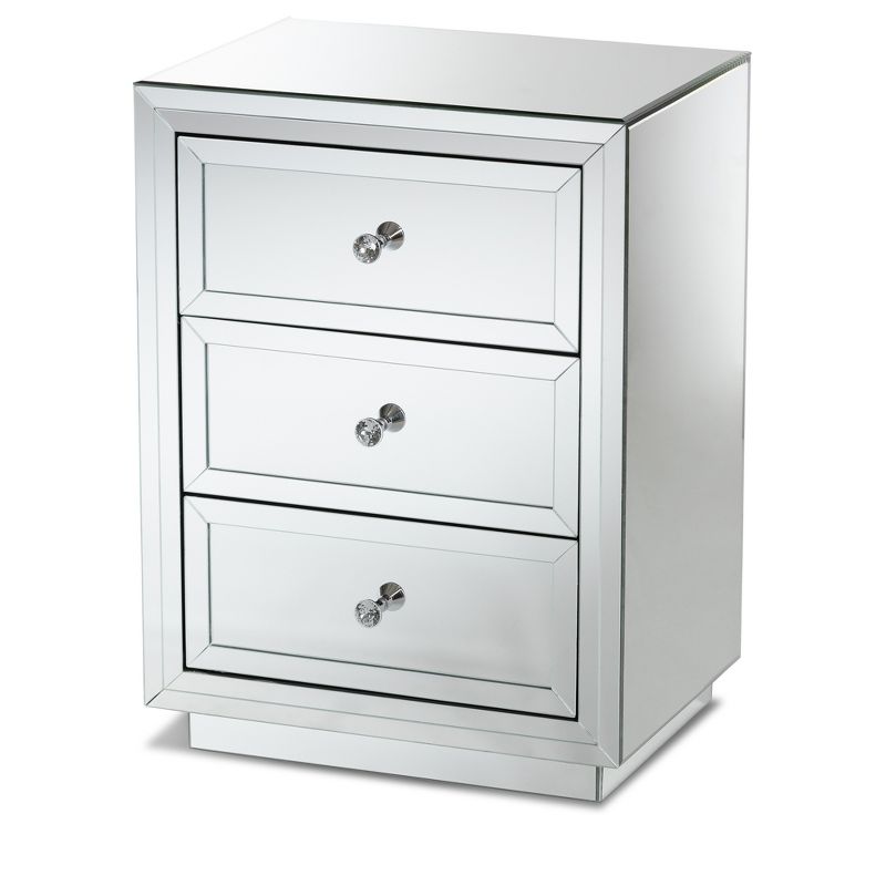 Lina Mirrored 3 Drawer Nightstand Bedside Table Silver - BaxtonStudio, 1 of 9