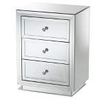 Lina Mirrored 3 Drawer Nightstand Bedside Table Silver - BaxtonStudio