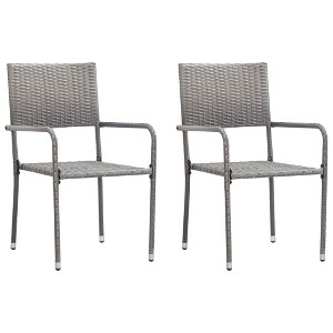 vidaXL Patio Dining Chairs 2 pcs Stackable Gray Poly Rattan - 1 of 4