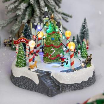 Northlight 9" Animated and Musical Ice Skaters Christmas Scene LED Lighted Village Display