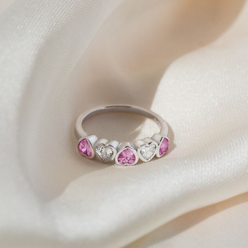 Girl's Bezel CZ Hearts Sterling Silver Ring - In Season Jewelry, 5 of 7