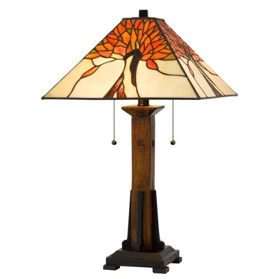 Cal Lighting 60W x 2 Tiffany table lamp with pull chain switch with resin lamp body