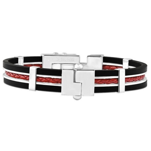 Pompeii3 Men's Steel, Black Silicone, And Red Leather Latched 8