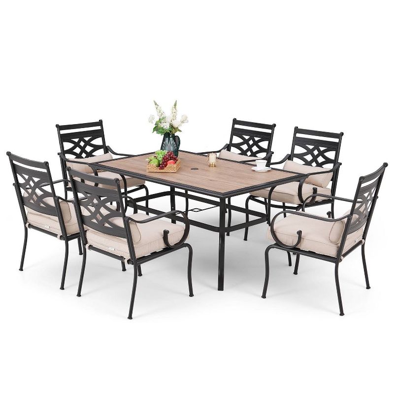 7pc Outdoor Dining Set with Faux Wood Table &#38; Umbrella Hole - Captiva Designs, 2 of 22